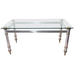  Signed Maison Jansen Glass Top Dining Table or Desk
