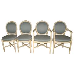 Faux Bois Set of Four Wood Carved Sculptural Dining Chairs
