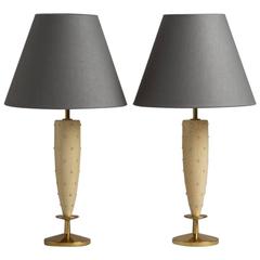 Pair of Cerused Wood and Pearl Detailed Rembrandt Table Lamps, 1950s