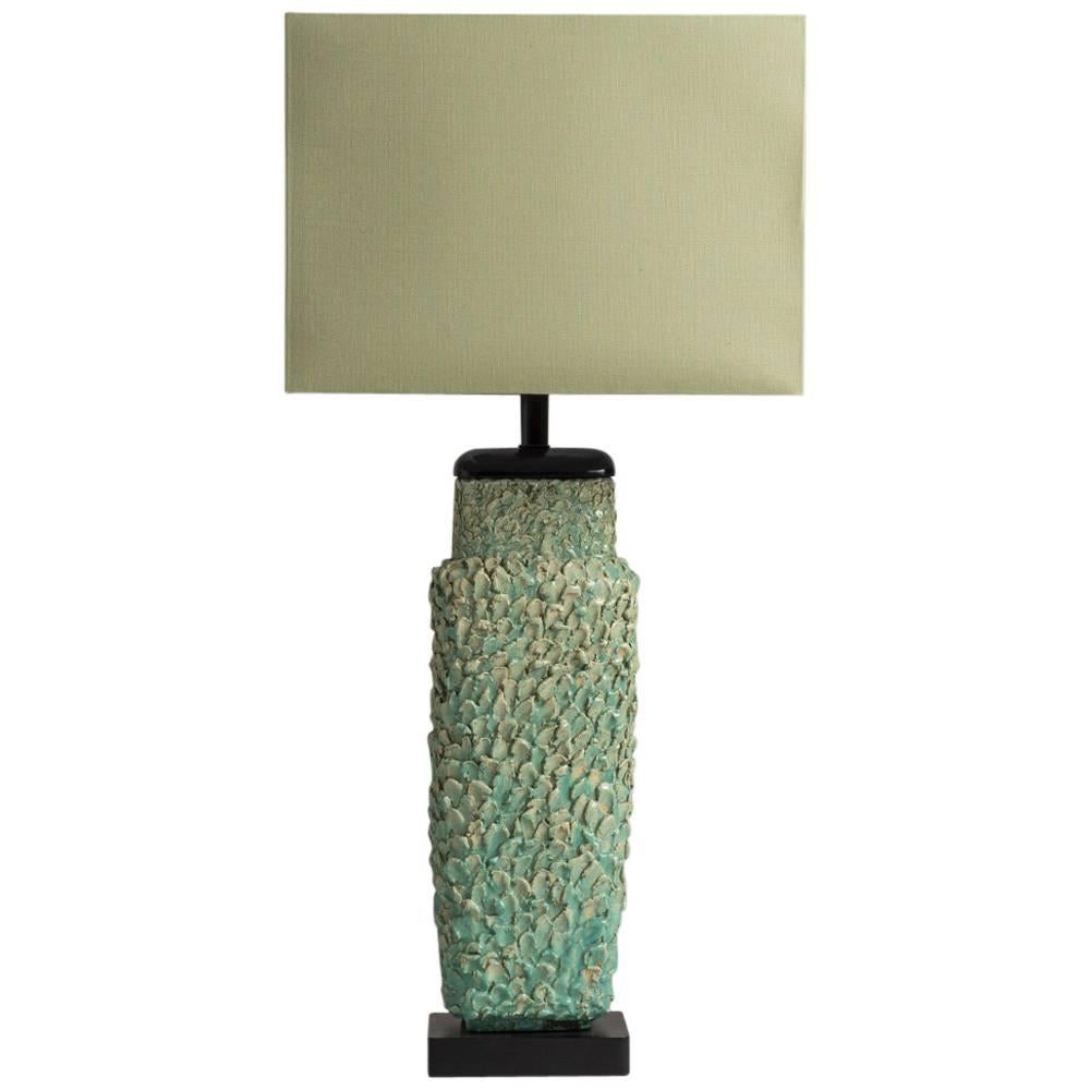 Large Sea Green Textured Ceramic Table Lamp, 1960s