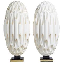 Rare Pair of Matched Ovoid of Sculptural Lamps by Rougier Late 1970s