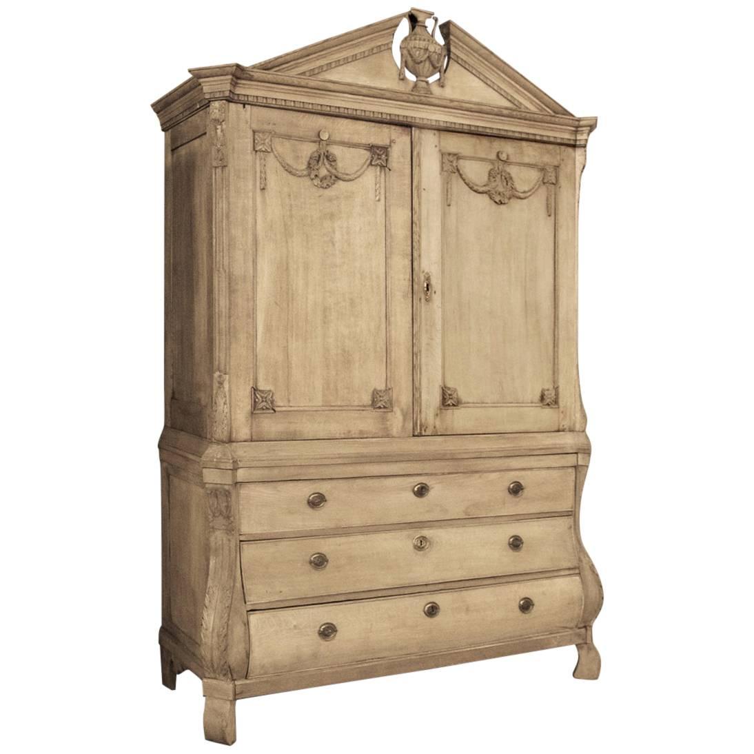 18th Century Neoclassical Dutch Stripped Oak Armoire, Cabinet