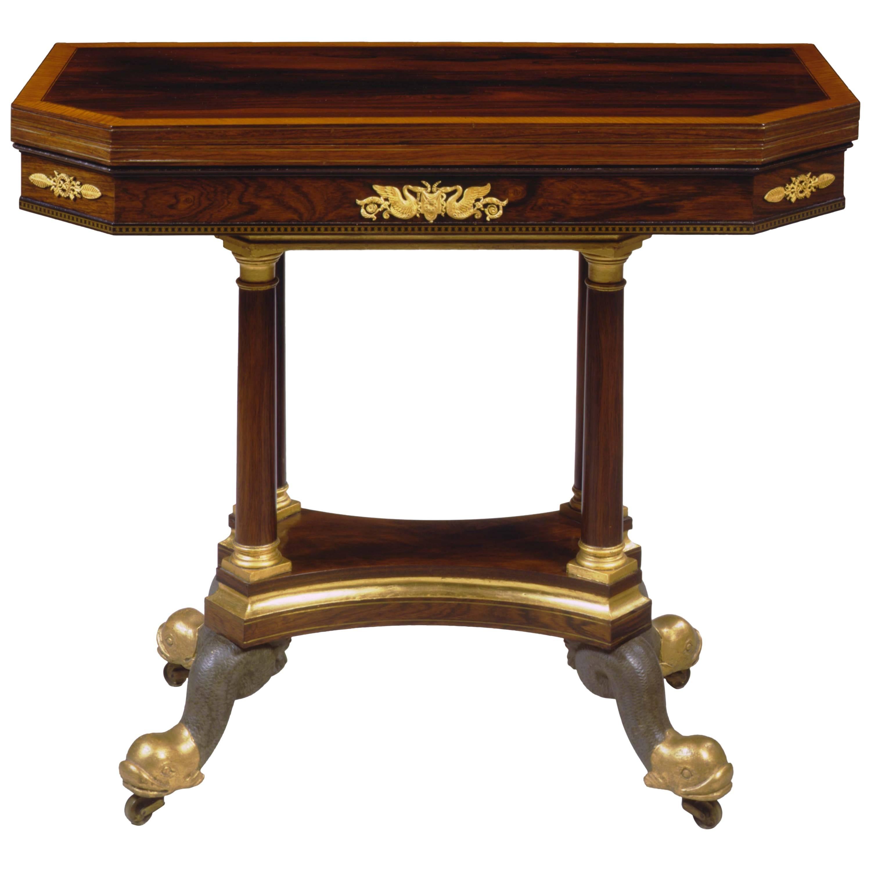Very Fine Brass-Inlaid Gilt Bronze-Mounted Games Table by Duncan Phyfe For Sale