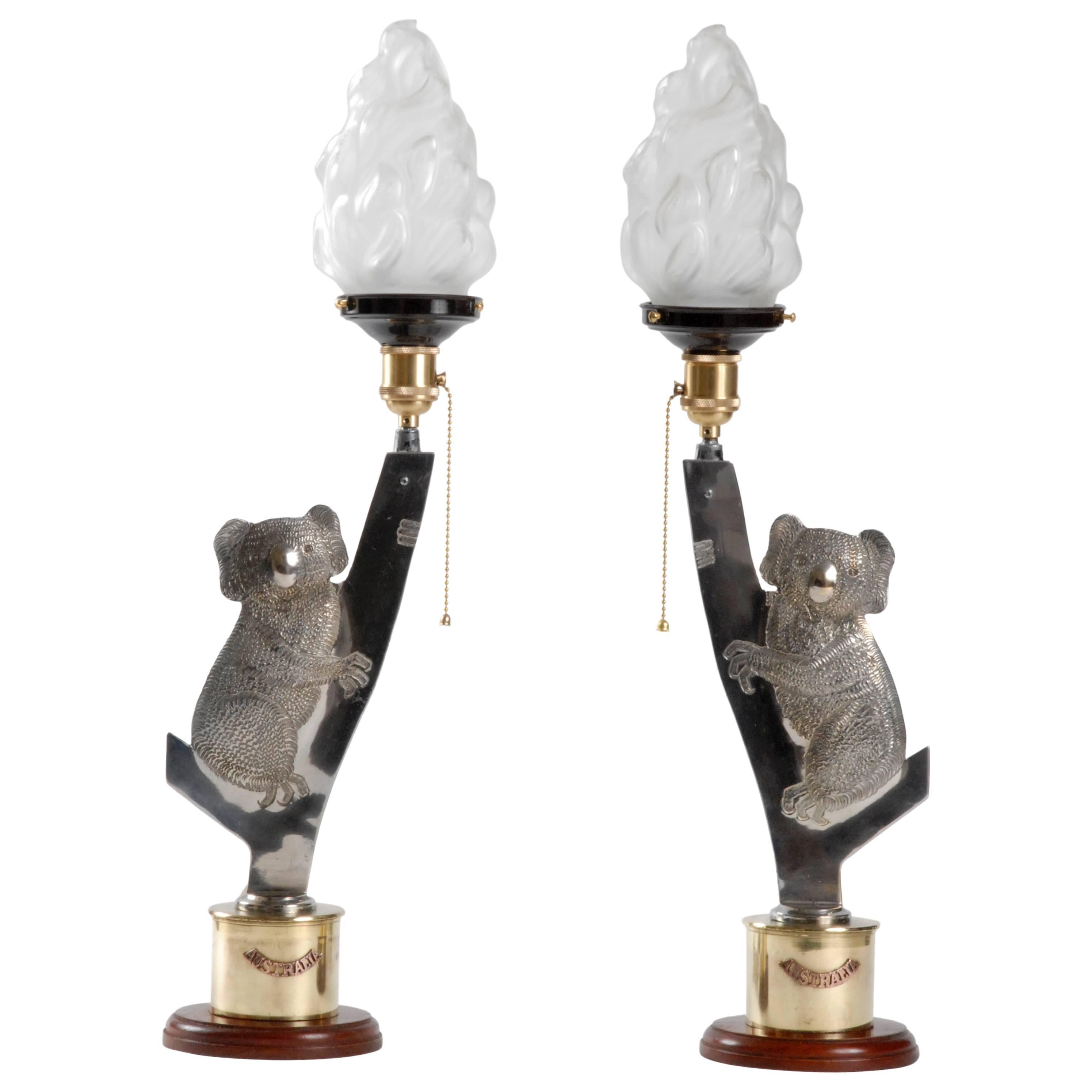 Trench-Art, Shell Casing Pair of Table Lights in the Form of Koalas, 1940