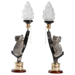 Vintage Trench-Art, Shell Casing Pair of Table Lights in the Form of Koalas, 1940