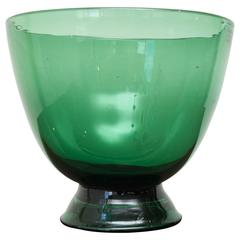 Vintage Italian, Tuscan Green Glass Footed Vase, circa 1930