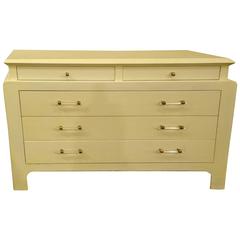 Chic Midcentury Modern Creamy Linen Wrapped Chest of Drawers