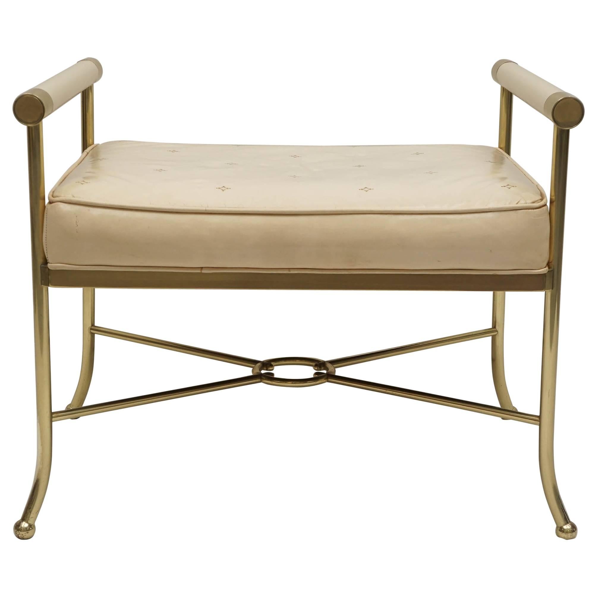 Midcentury Hollywood Regency Glam Brass Bench For Sale