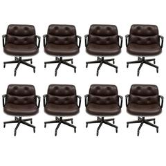 Eight Charles Pollock Office Chairs in Brown Leather for Knoll