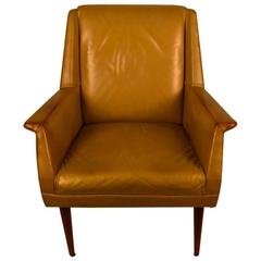 Gold Finish Leather Mid Century Lounge Chair 10