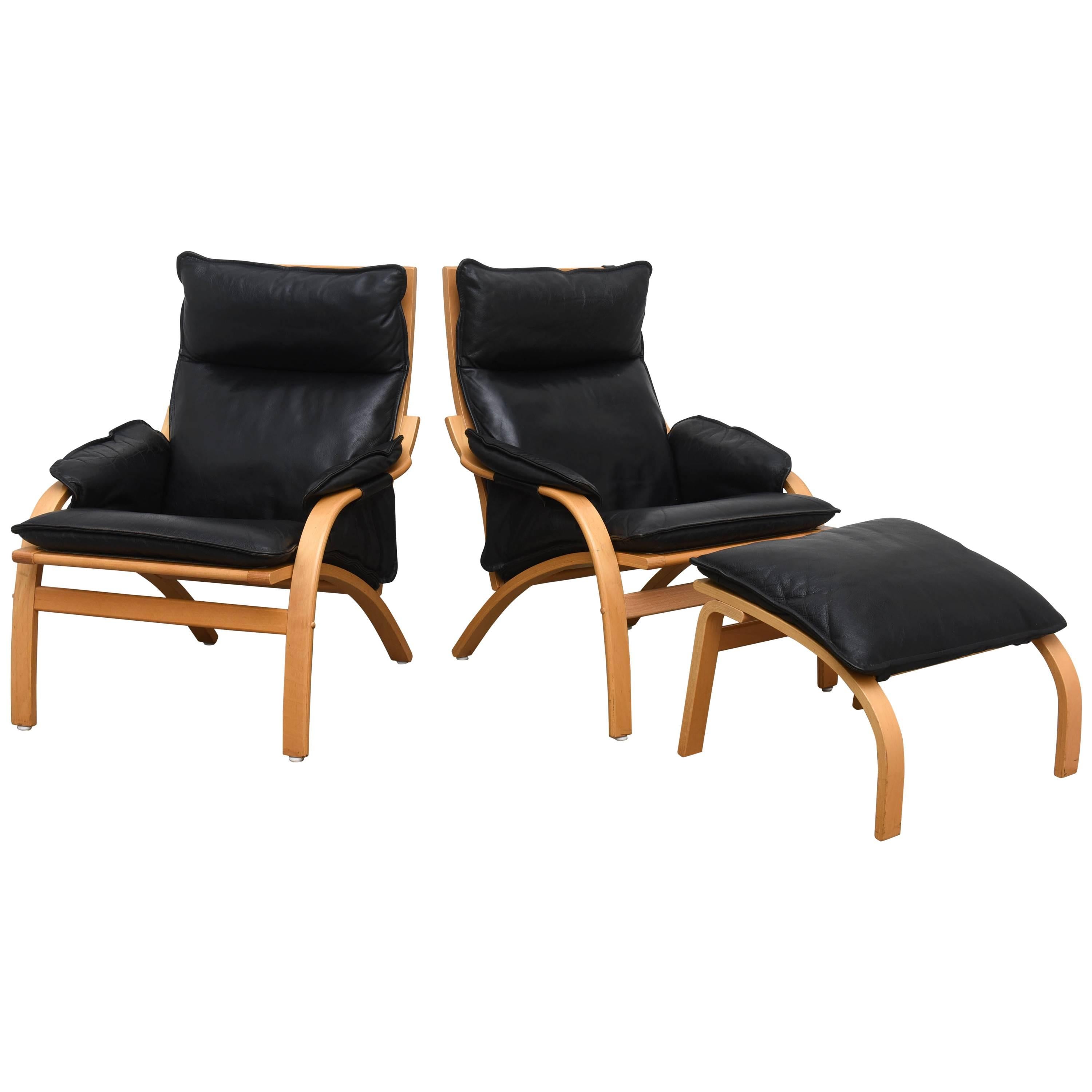Pair of Mogens Hansen Danish Lounge Chairs with Ottoman