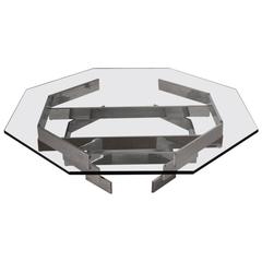 Chrome and Glass Octagonal Coffee Table 4