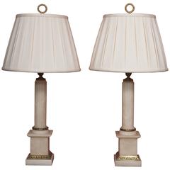 Pair of 19th Century French Bronze-Mounted Marble Columns, Adapted to Lamps