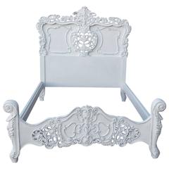 French Bed, Louis XV Style Carved White Frame, Full-Size
