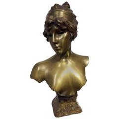 Buste en bronze Art Nouveau Tanagra d'E. Villanis, vers 1890
