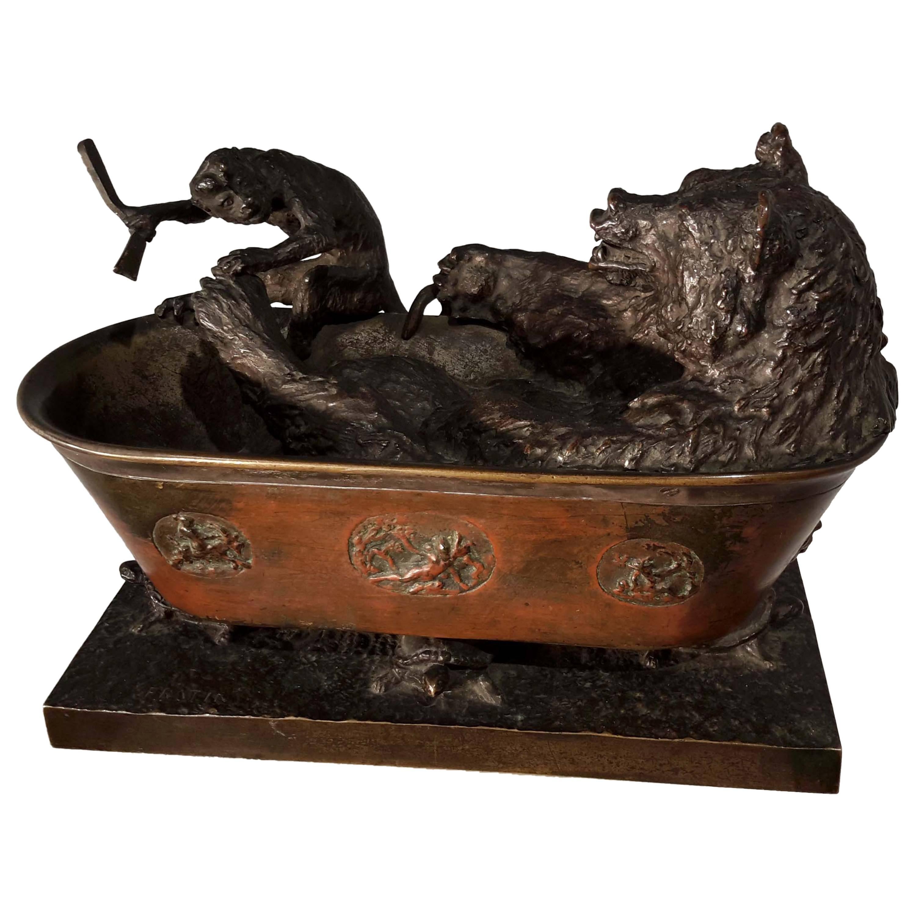 Christophe Fratin, "The Bear's Pedicure", Bronze Sculpture, circa 1850 For Sale