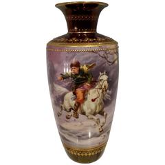 "Wolf Hunter" Magnificent KPM Berlin Artist Signed Porcelain Vase, circa 1890