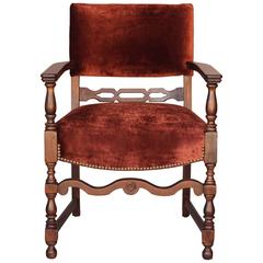 1920s Elegant Spanish Revival Walnut Armchair