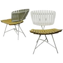 Wood Slat and Iron Low Lounge Chairs by Arthur Umanoff