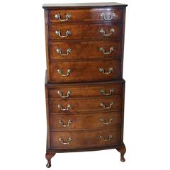 Antique Edwardian Figured Walnut Bow Fronted Tallboy