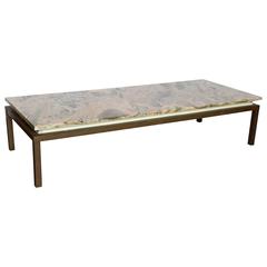Mid Century Modern Marble Swirl Top with Bronze Base Cocktail / Coffee Table 1