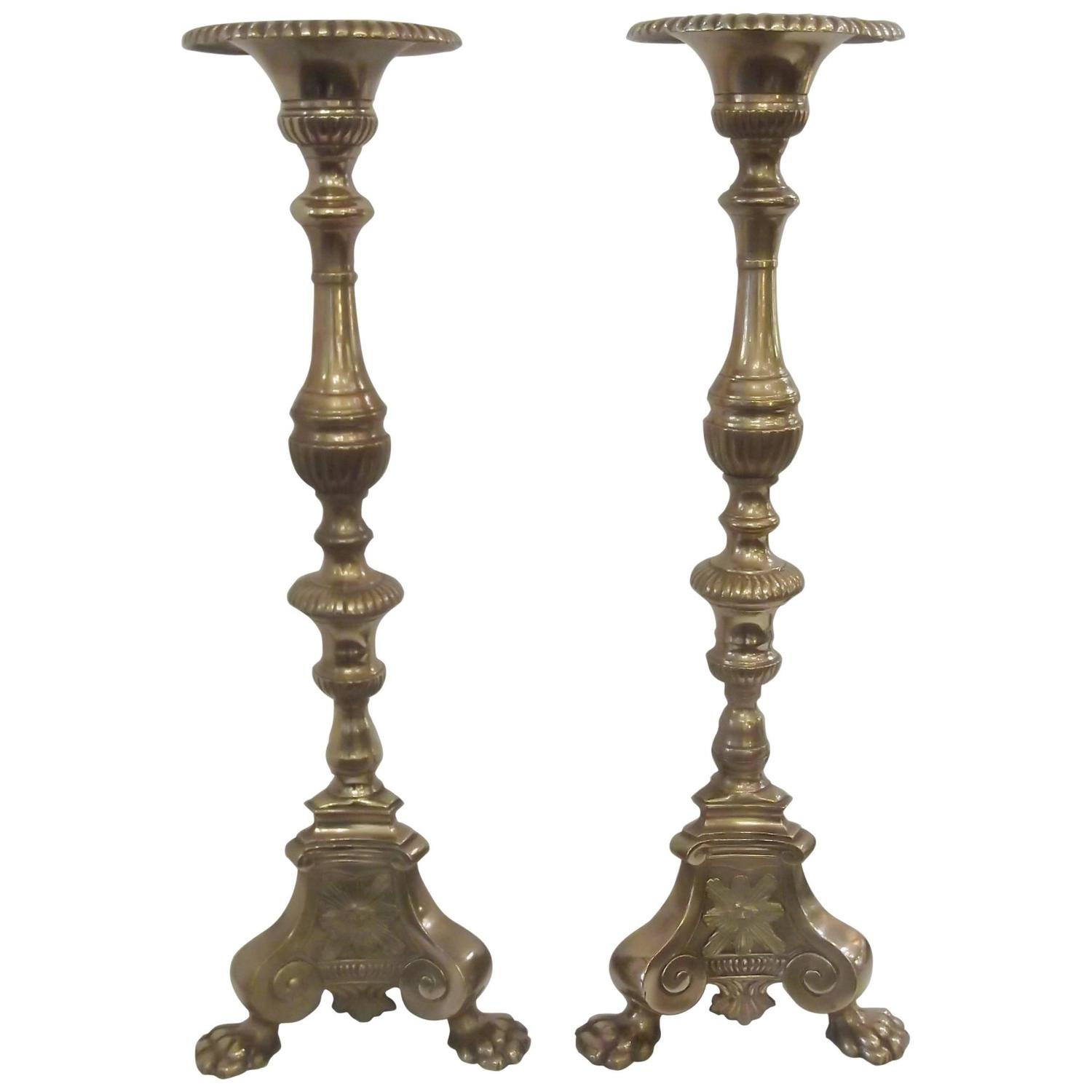 Pair of Large Italian Brass Pricket Candlesticks at 1stdibs