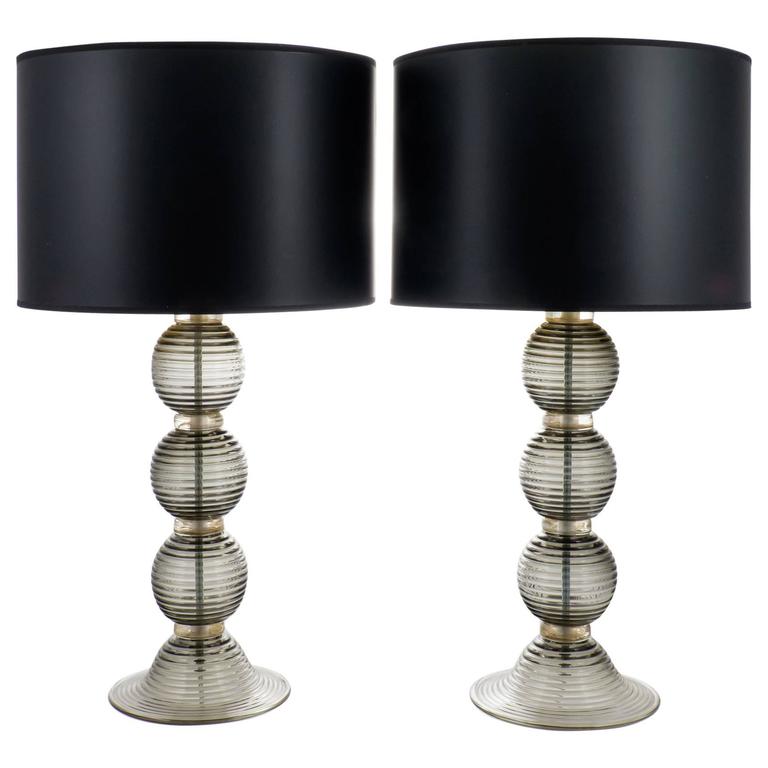 Murano Gray Glass Pair of Table Lamps For Sale at 1stdibs