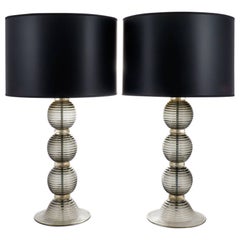 Murano Gray Glass Pair of Table Lamps