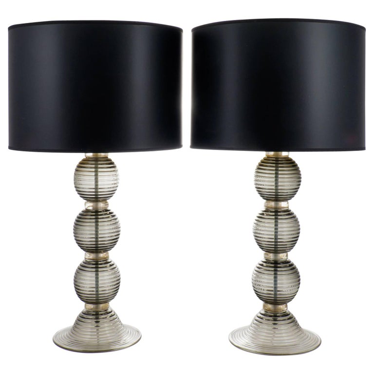 Murano Gray Glass Pair of Table Lamps For Sale at 1stDibs