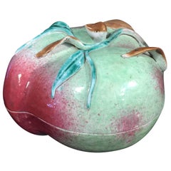 Chinese Famille Rose Altar Fruit Peach Form Box