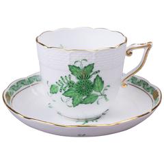 Herend Chinese Bouquet Green Tea Cup with Saucer