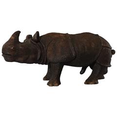 Huge Impressive Oriental Hardwood Carving of an Indian Rhino
