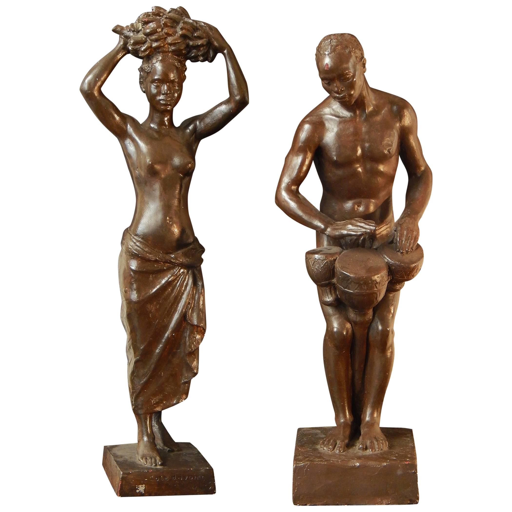 "Ivory Coast Figures", Important Art Deco Sculptures for Eugène Printz Interior For Sale