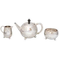Antique Victorian Sterling Silver Three-Piece Bachelor's Tea Set on Ball Feet