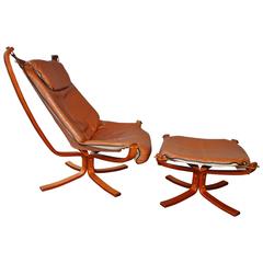 Tall Back Falcon Chair and Ottoman by Sigurd Ressell