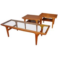 Rare Johannes Andersen Teak Three-Piece Coffee and End Table Set