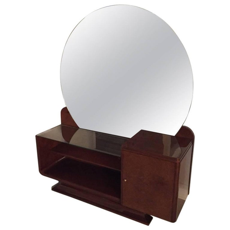 Art Deco Vanity with Large Round Mirror For Sale