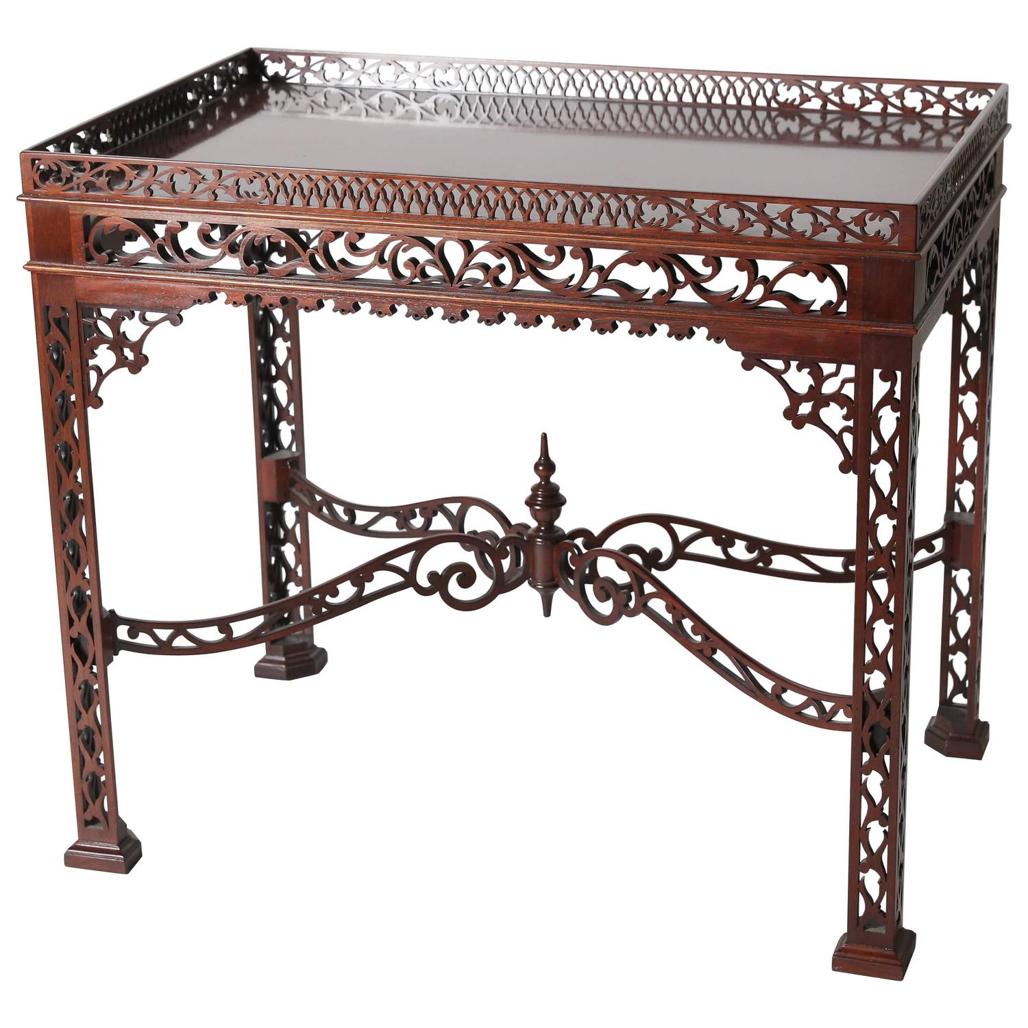 Baker Furniture Mahogany Fretwork Chinese Chippendale Tea Table at 1stdibs