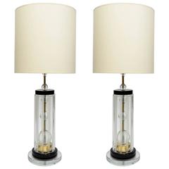 Clear and Black Murano Glass Pair of Lamps