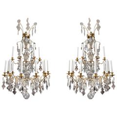 Pair of French Eighteen-Light Chandeliers 19th/Elements 18th Century