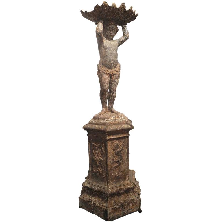 19th Century Cast Iron Statue Fountain Center from Lille, France For