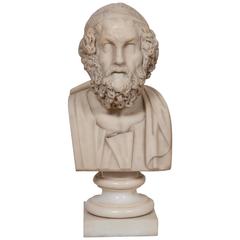 Antique Solid Marble Bust of Homer