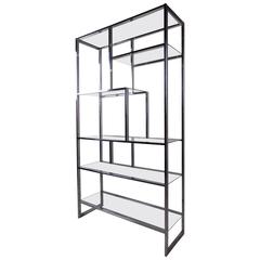 Midcentury Milo Baughman Chrome and Glass Etagere 7