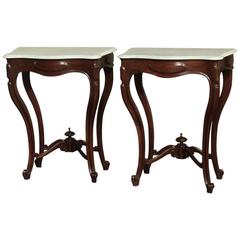 Pair of 19th Century French Louis Philippe Marble-Top Mahogany Consoles