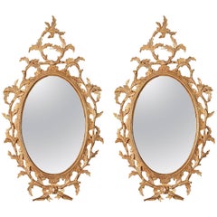 Retro Pair of Small Chippendale Oval Mirrors in the manner of Thomas Chippendale