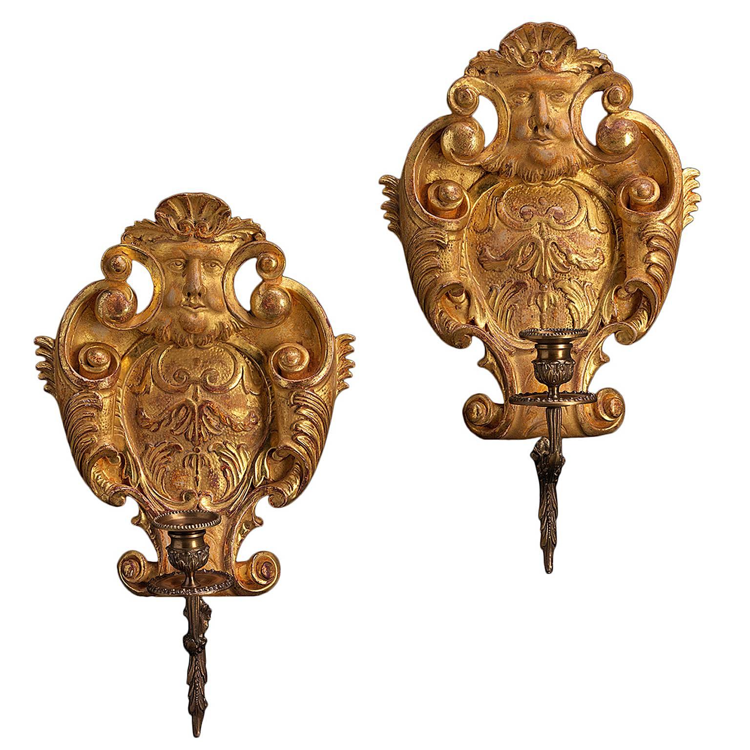 Cartouche Wall Lights in the George II manner For Sale