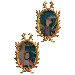 Chinoiserie Palm Oval Paintings 9