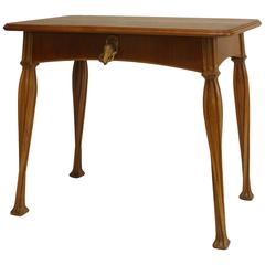 French Art Nouveau Walnut Desk with Brass Duck Handle by Louis Majorelle 10