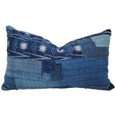 Antique Japanese Boro Pillow, Indigo Cotton with Sashiko Stitching