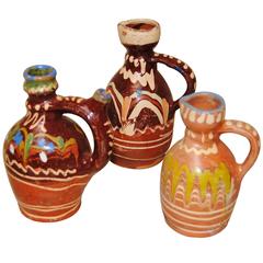 Three Vintage Hand-Painted Slipware Carafes from Transylvania, Romania